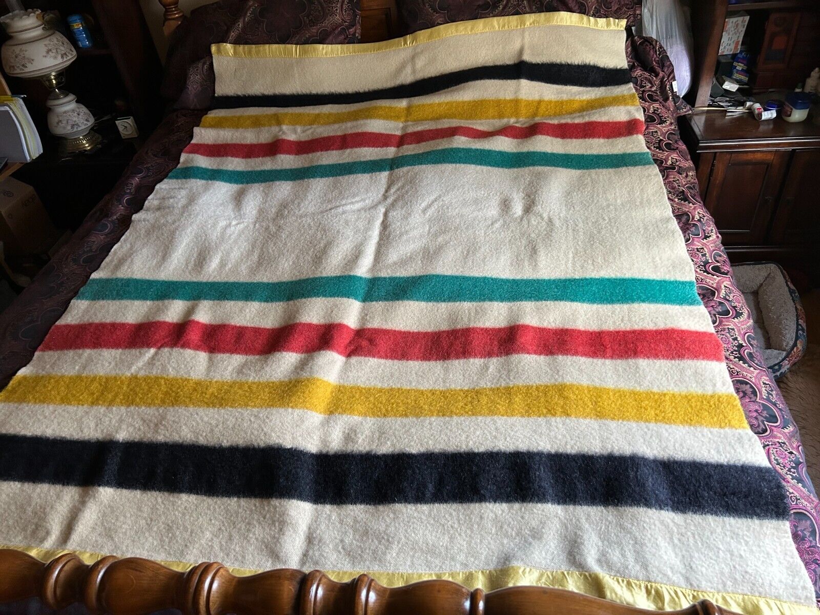 Vintage Authentic Hudson\'s Bay 4 Point Wool Blanket Made In England 80\