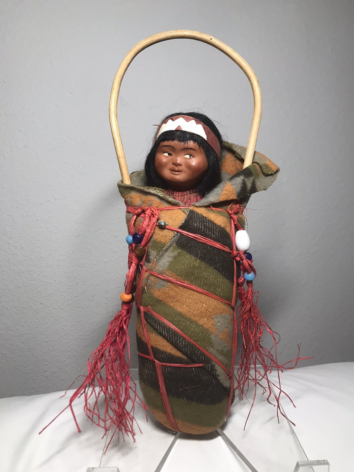 Vintage Large Indian Native American Skookum Papoose Doll ~ Rare Looking Left Vintage Large Indian Native American Skookum Papoose Doll ~ Rare Looking Left