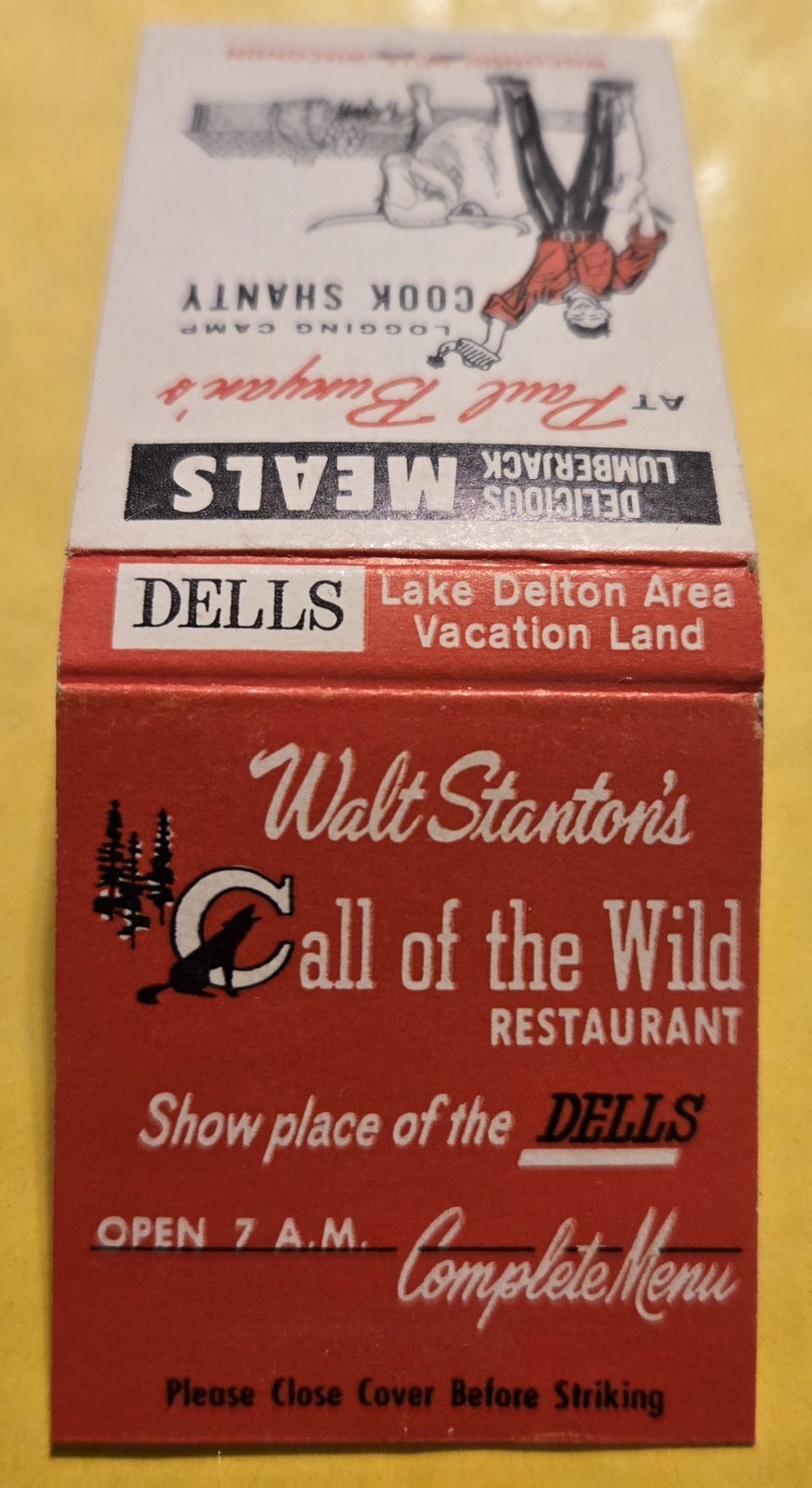 Walt Stanton's Call of the Wild Restaurant The Dells WI Vtg Unused Matchbook 124 Walt Stanton's Call of the Wild Restaurant The Dells WI Vtg Unused Matchbook 124