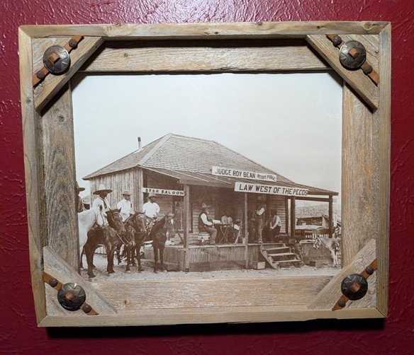 17&1/2" x 14&1/2" HAND CRAFTED WESTERN FRAMED PHOTO OF JUDGE ROY BEAN'S SALOON 17&1/2" x 14&1/2" HAND CRAFTED WESTERN FRAMED PHOTO OF JUDGE ROY BEAN'S SALOON