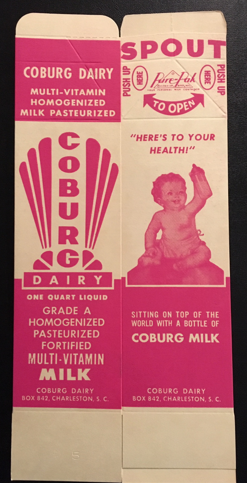 1950's Coburg Dairy Milk Carton with a Baby & Art Deco Design "New Old Stock"