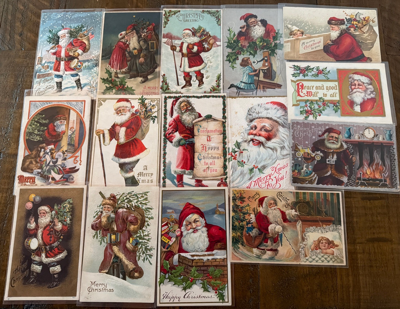 Big ~Lot of 15~Antique~SANTA CLAUS~Christmas Postcards~Great Variety-in sleeves Big ~Lot of 15~Antique~SANTA CLAUS~Christmas Postcards~Great Variety-in sleeves