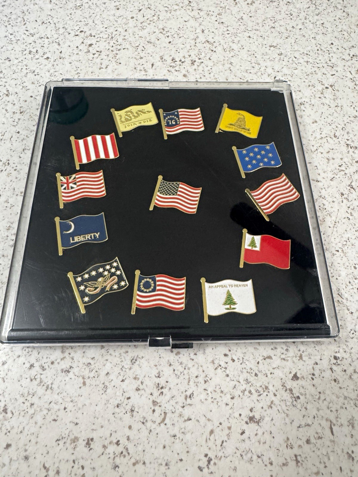 12pc Patriotic Flag Lapel Pin Lot with Display Case 12pc Patriotic Flag Lapel Pin Lot with Display Case