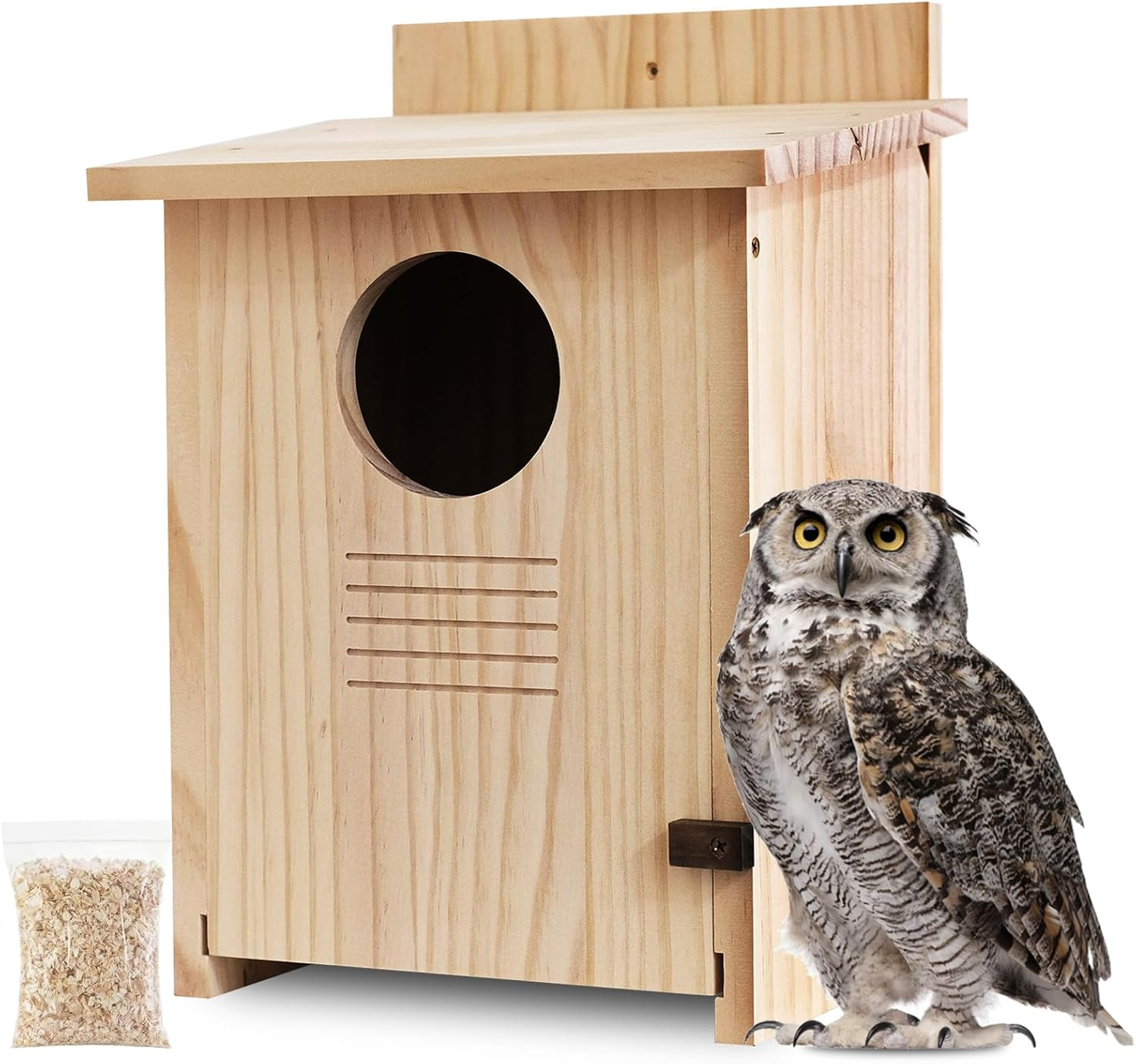 Owl House for Outdoors - Wood Owl Nesting Box for Wild Screech Owls, Waterproof