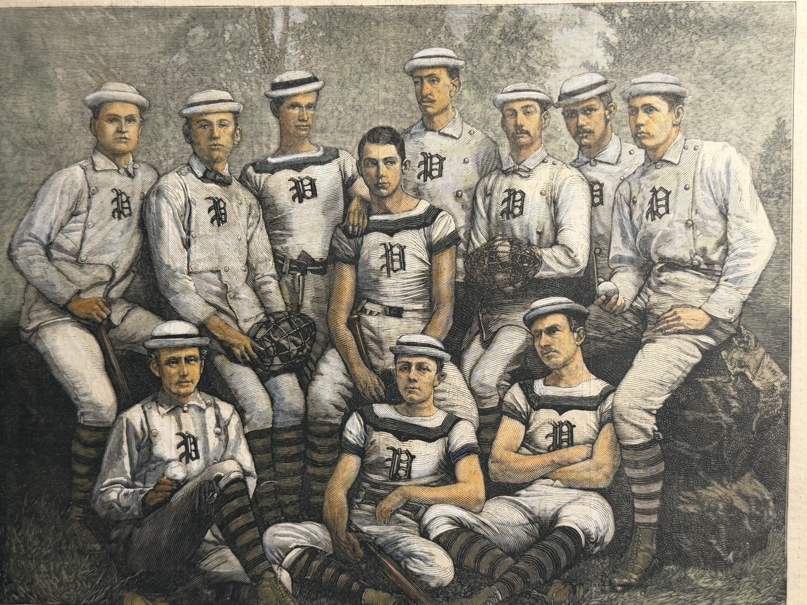 1881 THE PRINCETON COLLEGE  BASE-BALL NINE  HARPER’S WEEKLY HAND COLORED
