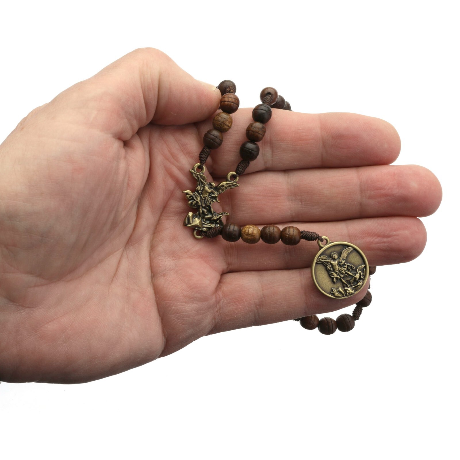 Brown Carved Wood St Saint Michael Archangel Rosary Beads Chaplet 6M Strong Cord Brown Carved Wood St Saint Michael Archangel Rosary Beads Chaplet 6M Strong Cord