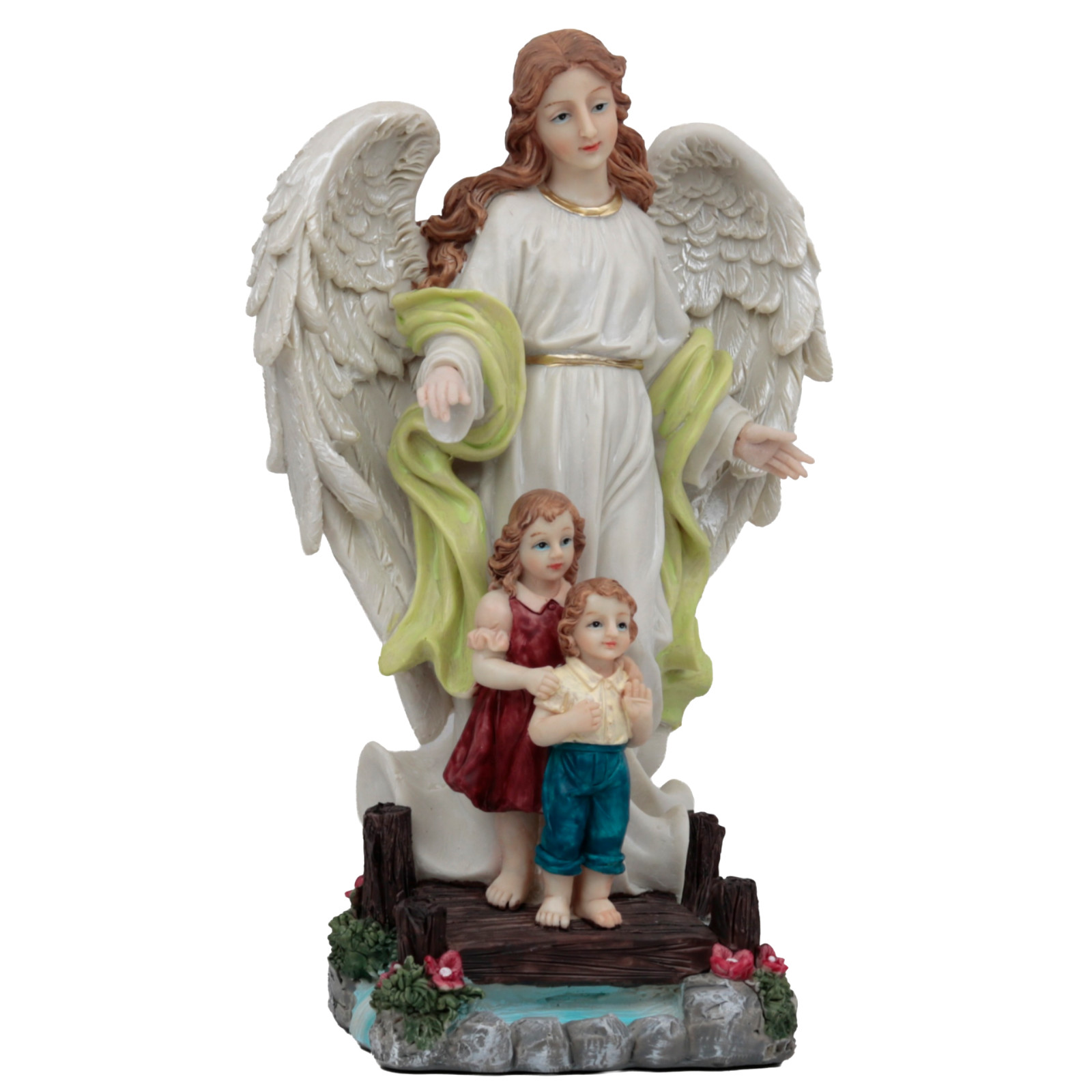 Guardian Angel Watching Children 10" Resin Figure Angel De La Guarda Guardian Angel Watching Children 10" Resin Figure Angel De La Guarda