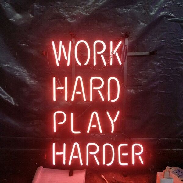 Work Hard Play Harder 24"x20" Neon Sign Light Lamp Handmade Gift Home Room Decor