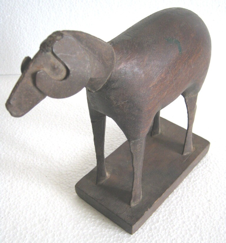 Antique Ram / Goat statue iron and wood hand made