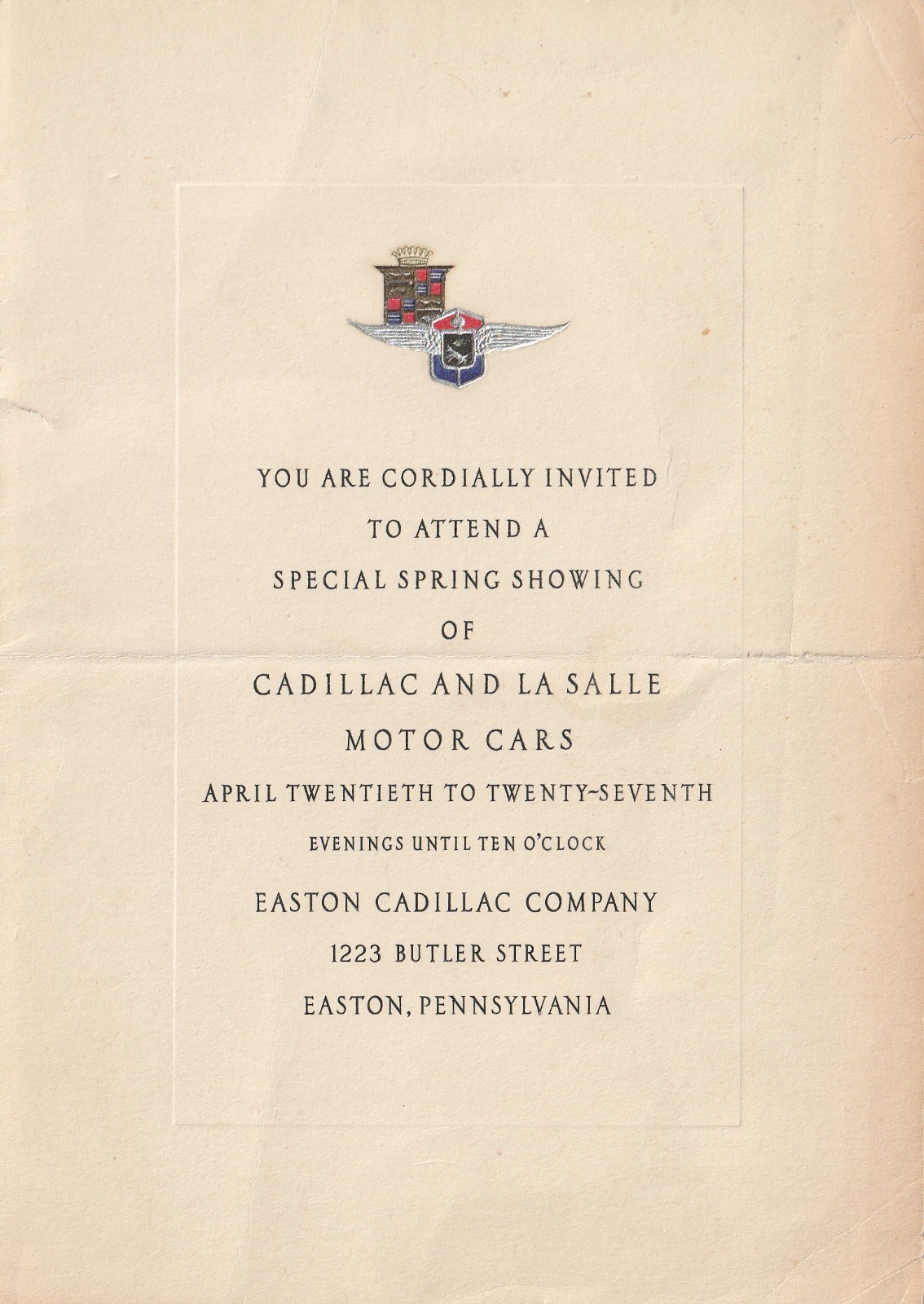 Vintage 1960s Cadillac & LaSalle Invitation – Easton Cadillac Company