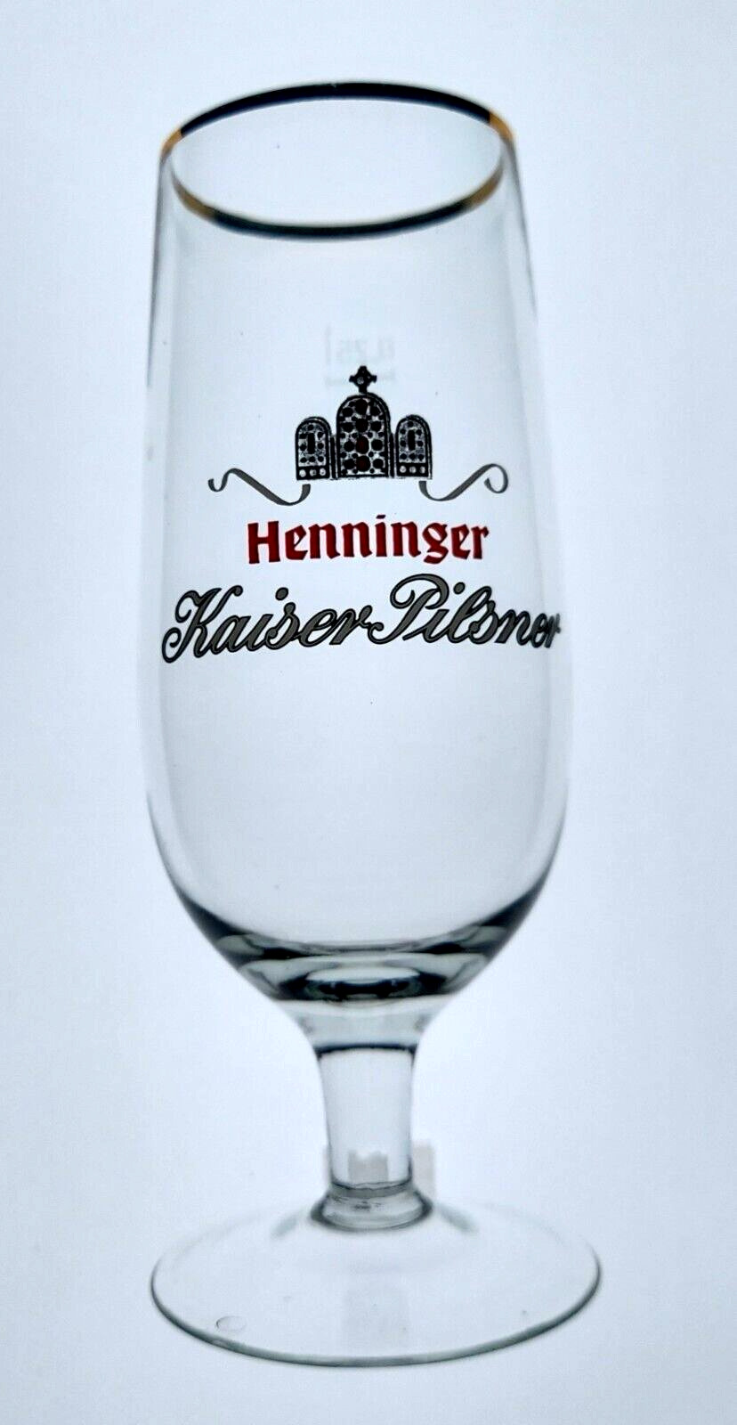 Vintage Henninger Kaiser Pilsner Footed Crystal German Beer Glass Gold Rimmed