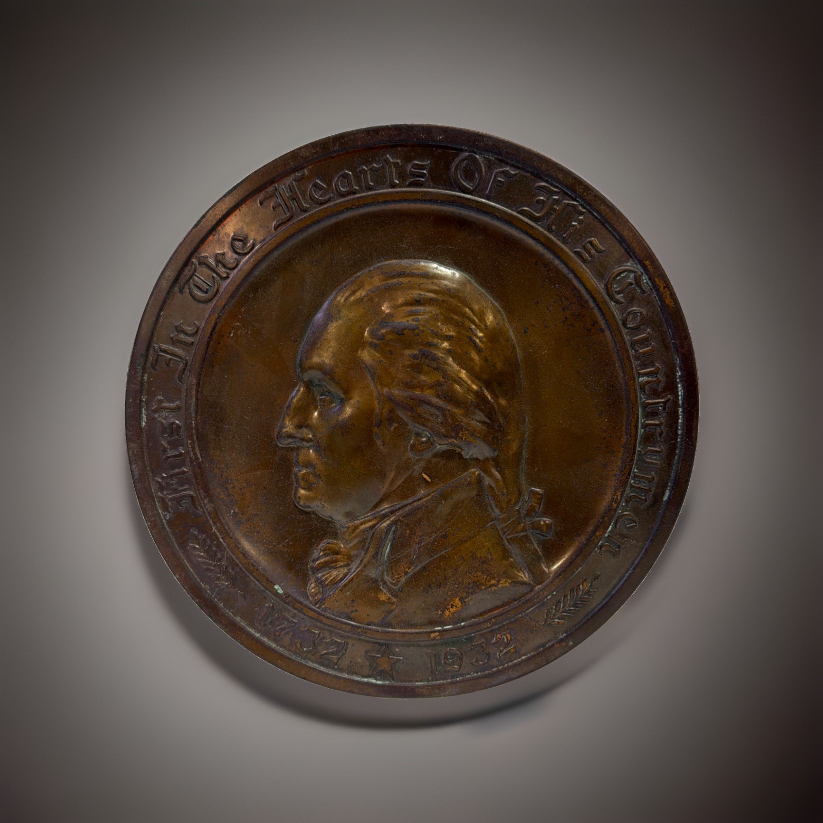 George Washington 1732-1932 Copper Plaque by Gorham 8” diameter George Washington 1732-1932 Copper Plaque by Gorham 8” diameter