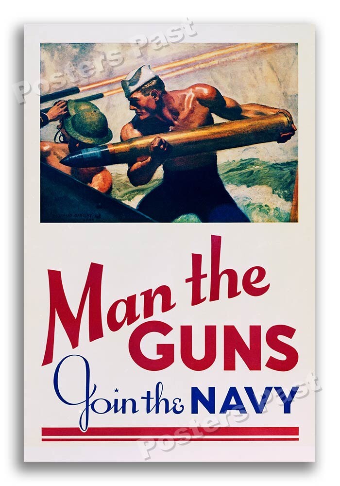 “Man the Guns - Join the Navy” 1942 Vintage Style World War 2 Poster - 16x24 “Man the Guns - Join the Navy” 1942 Vintage Style World War 2 Poster - 16x24
