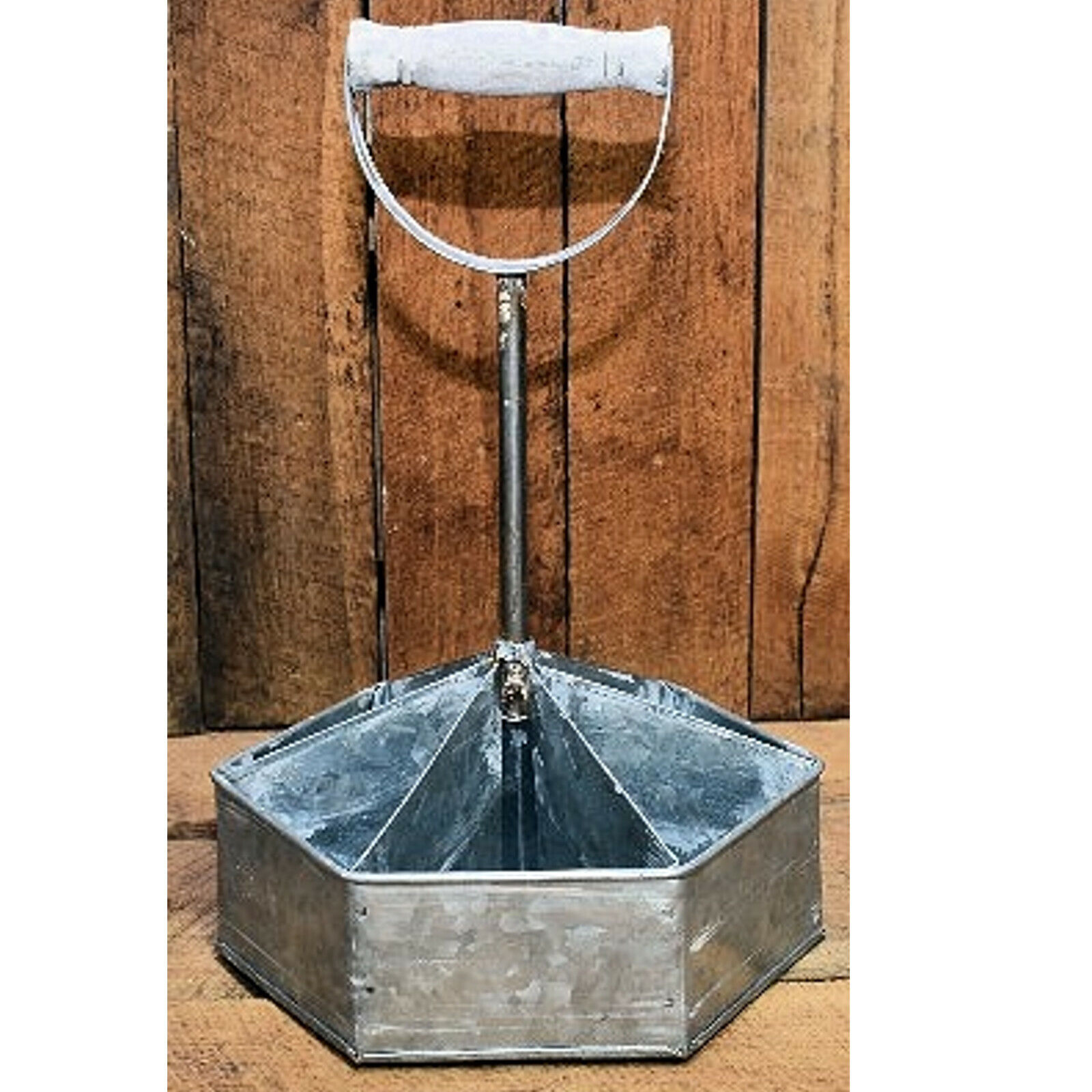 NEW Galvanized Industrial Metal Caddy Handle 6 Wedge Sections Farmhouse Garage 