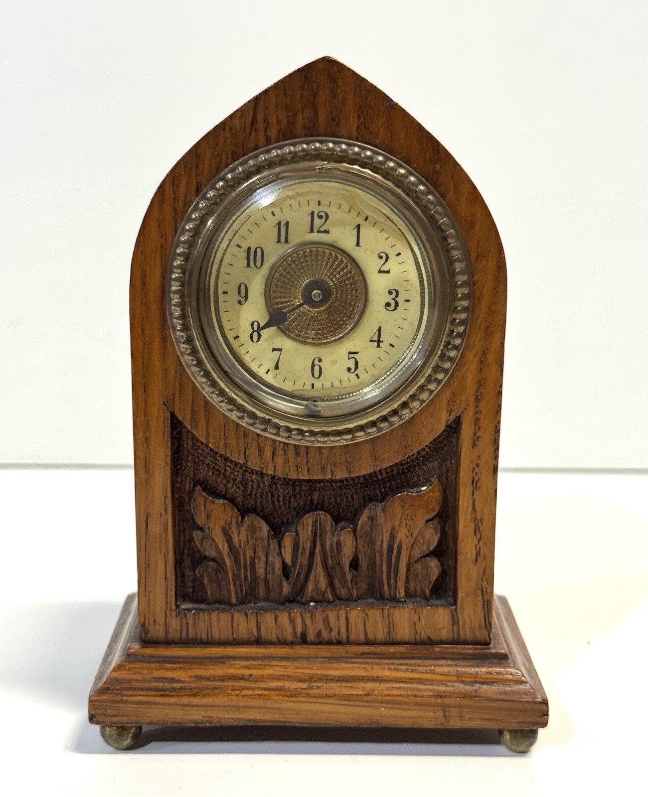 Antique Cathedral Style Wind Up Clock As Is For Parts Or Repair