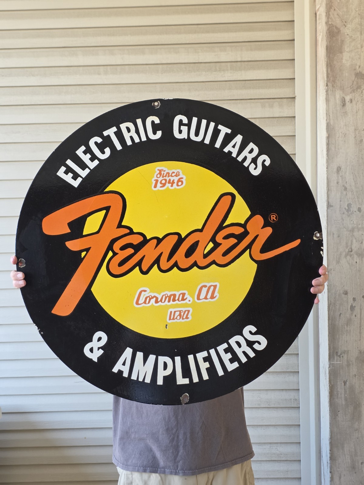 LARGE VINTAGE FENDER ELECTRIC GUITARS PORCELAIN SIGN 29" NICE DEALER STORE SIGN LARGE VINTAGE FENDER ELECTRIC GUITARS PORCELAIN SIGN 29" NICE DEALER STORE SIGN