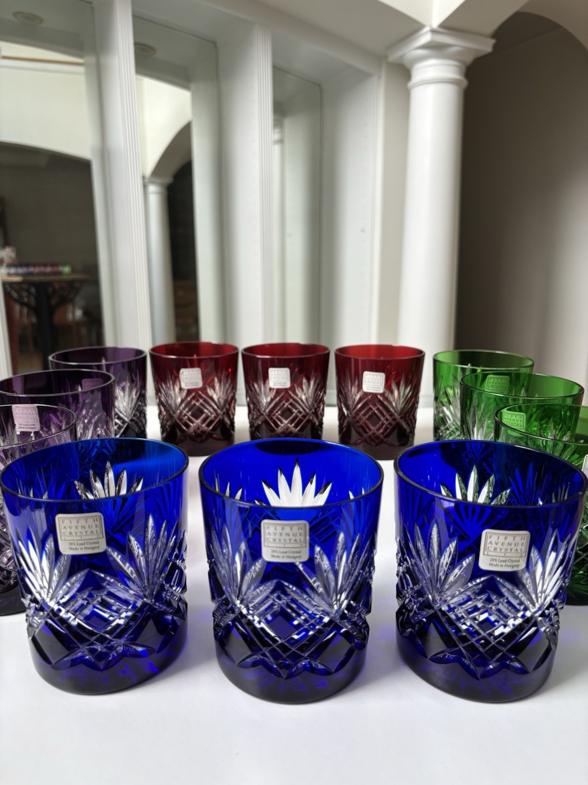 Fifth Avenue Crystal Ltd “Pineapple Cut” Multi Colored Glass Set of 12. NEW Fifth Avenue Crystal Ltd “Pineapple Cut” Multi Colored Glass Set of 12. NEW