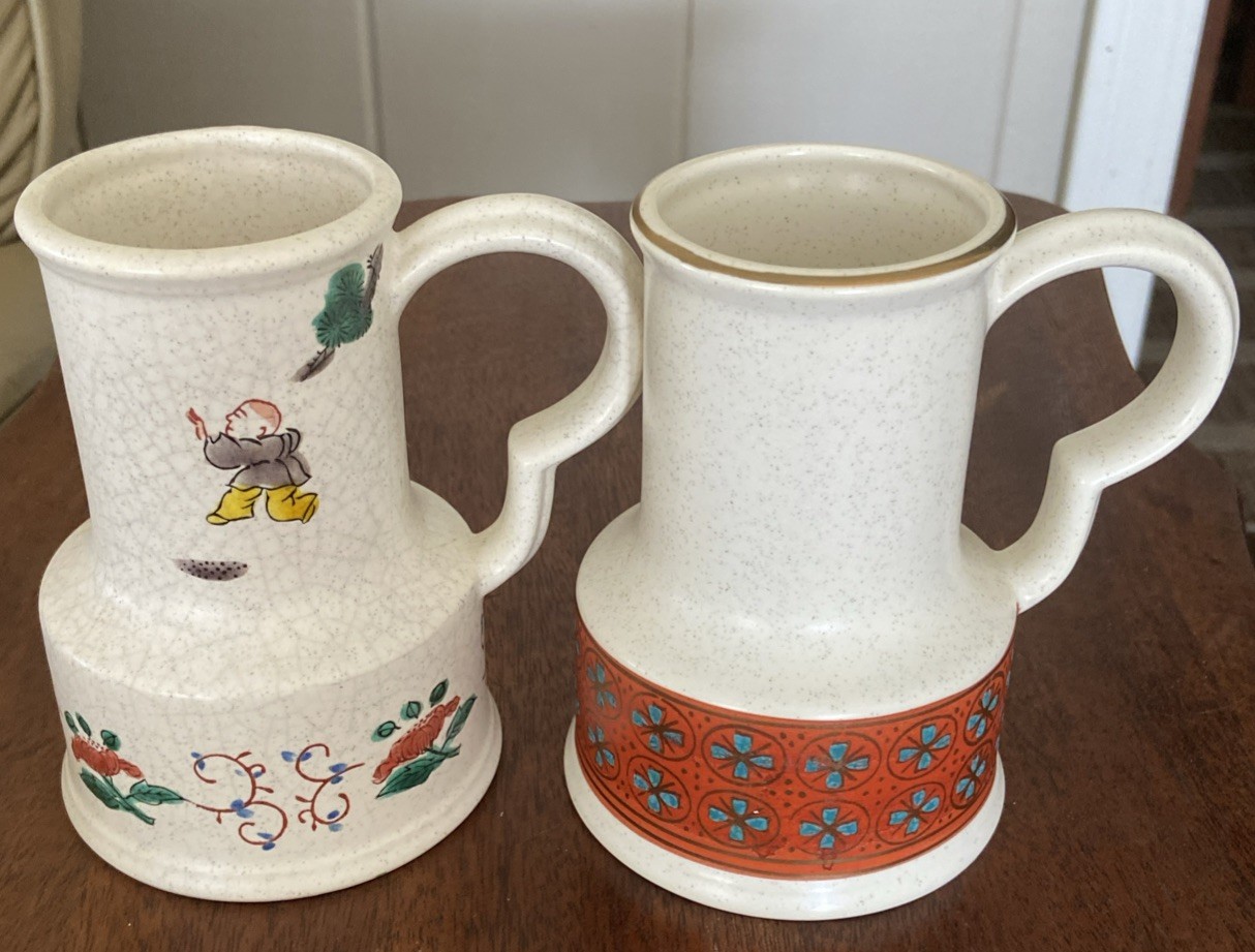 2 Vtg Japanese Kutani Stepped Tankard Mugs Cups Signed 2 Vtg Japanese Kutani Stepped Tankard Mugs Cups Signed