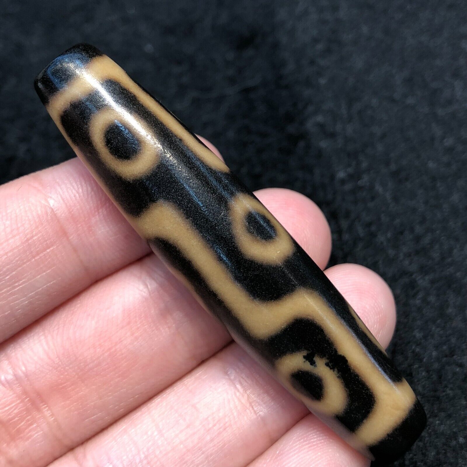 unique Magical Tibetan Old Agate Ivory Color 9Eye Totem dZi Bead12*58mm