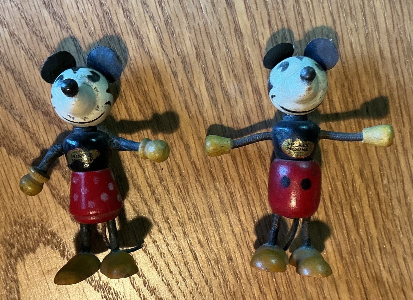 Antique 1930's Walt Disney Mickey And Minnie Mouse Fun-e- FLEX Wood Figures Antique 1930's Walt Disney Mickey And Minnie Mouse Fun-e- FLEX Wood Figures