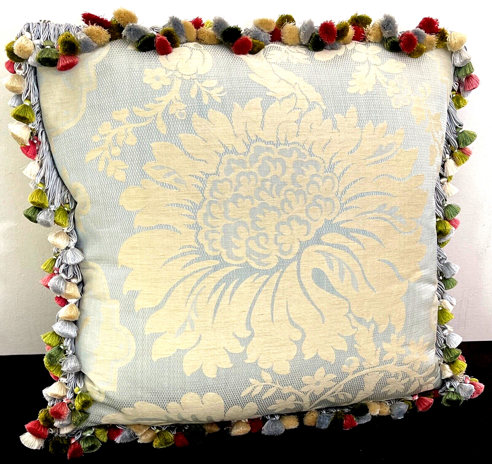 High End Decorator Silk Damask Pillow with Silk Tassel Trim YY755