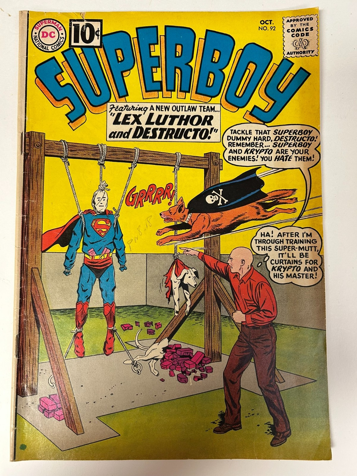 Superboy - Lex Luthor & Destructo - 1961 #92 - DC- 10 Cents Vintage Comic Book Superboy - Lex Luthor & Destructo - 1961 #92 - DC- 10 Cents Vintage Comic Book