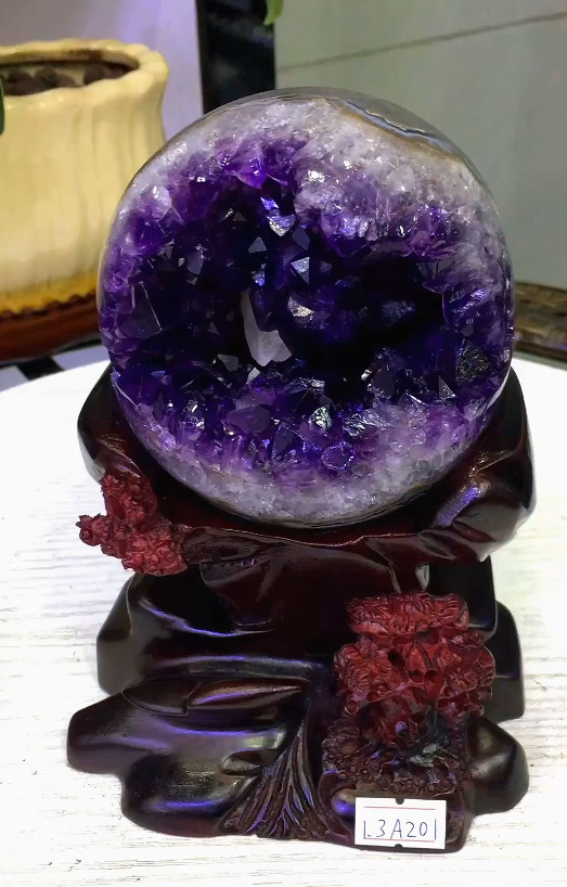 2.87LB Natural Amethyst Cave Crystal Mineral Open Smile Sphere Reiki Decor+Stand