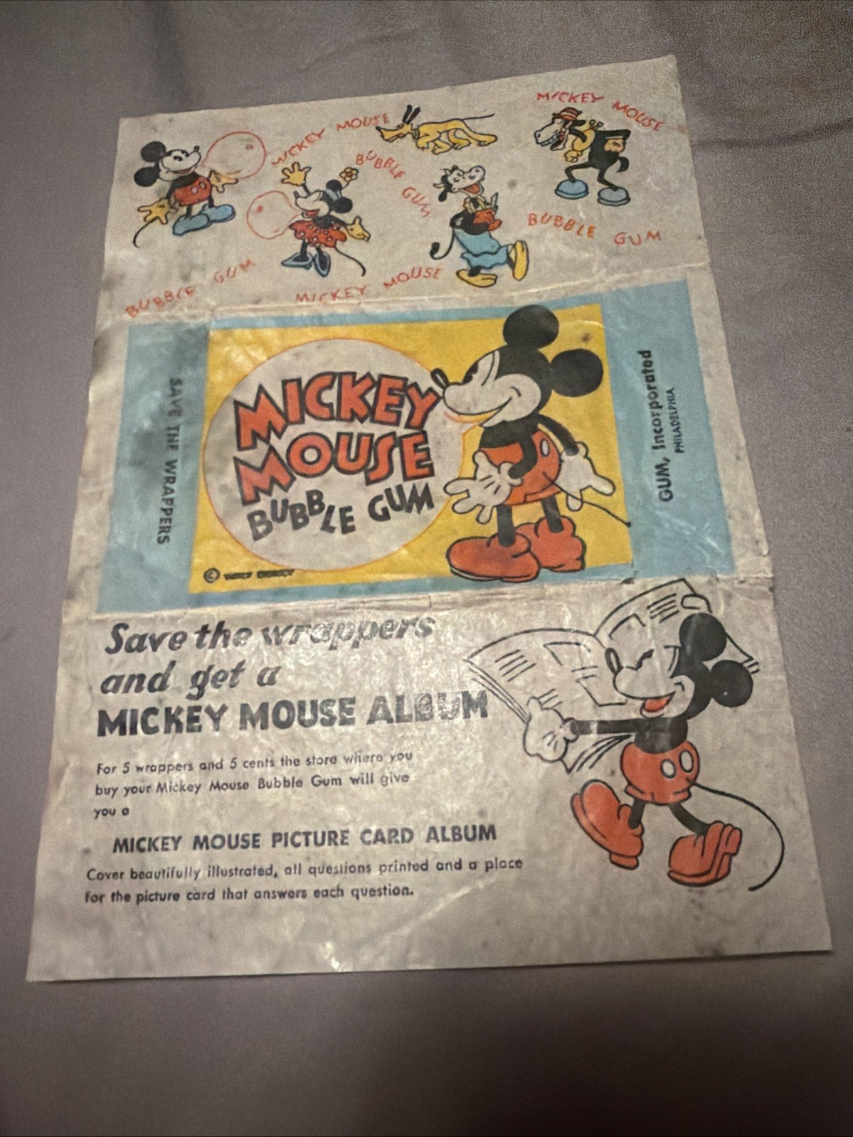 1935 Gum Inc. Mickey Mouse Vintage Wax Pack Wrapper Non-Sport Walt Disney 1935 Gum Inc. Mickey Mouse Vintage Wax Pack Wrapper Non-Sport Walt Disney