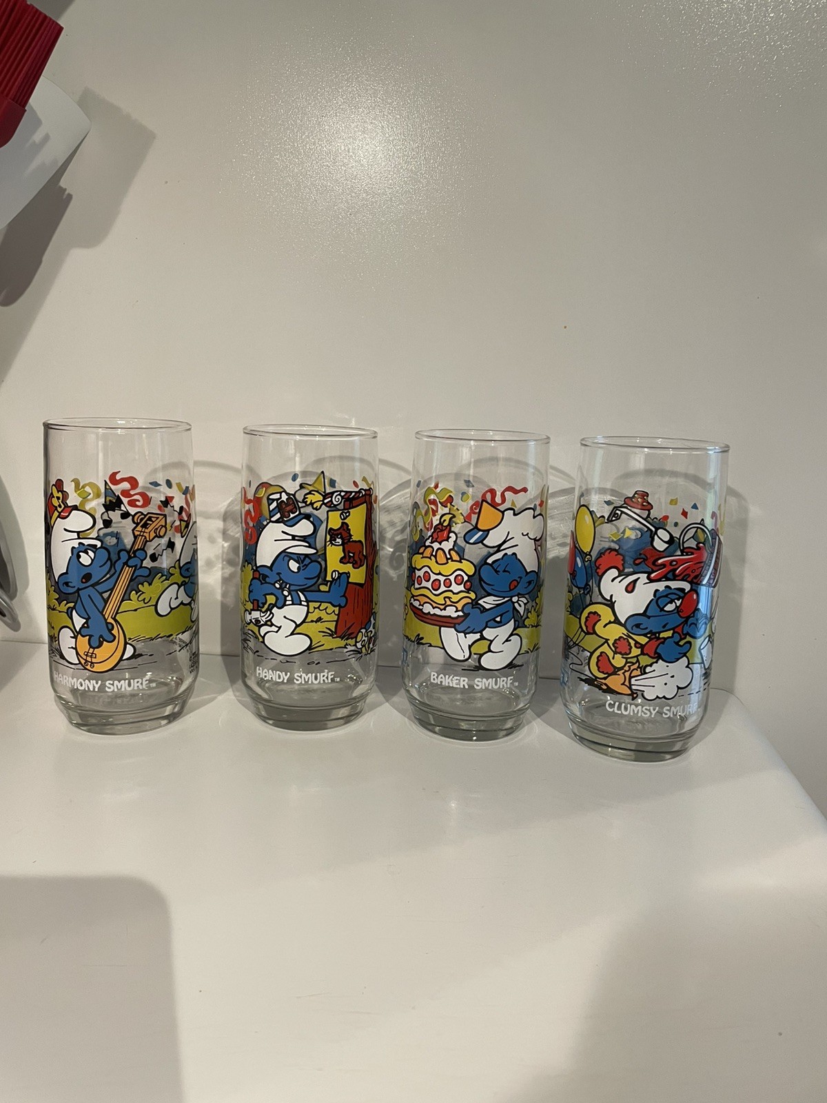 Vintage 1983 Peyo Smurf Drinking Glasses Set Of 4 Tumblers Vintage 1983 Peyo Smurf Drinking Glasses Set Of 4 Tumblers