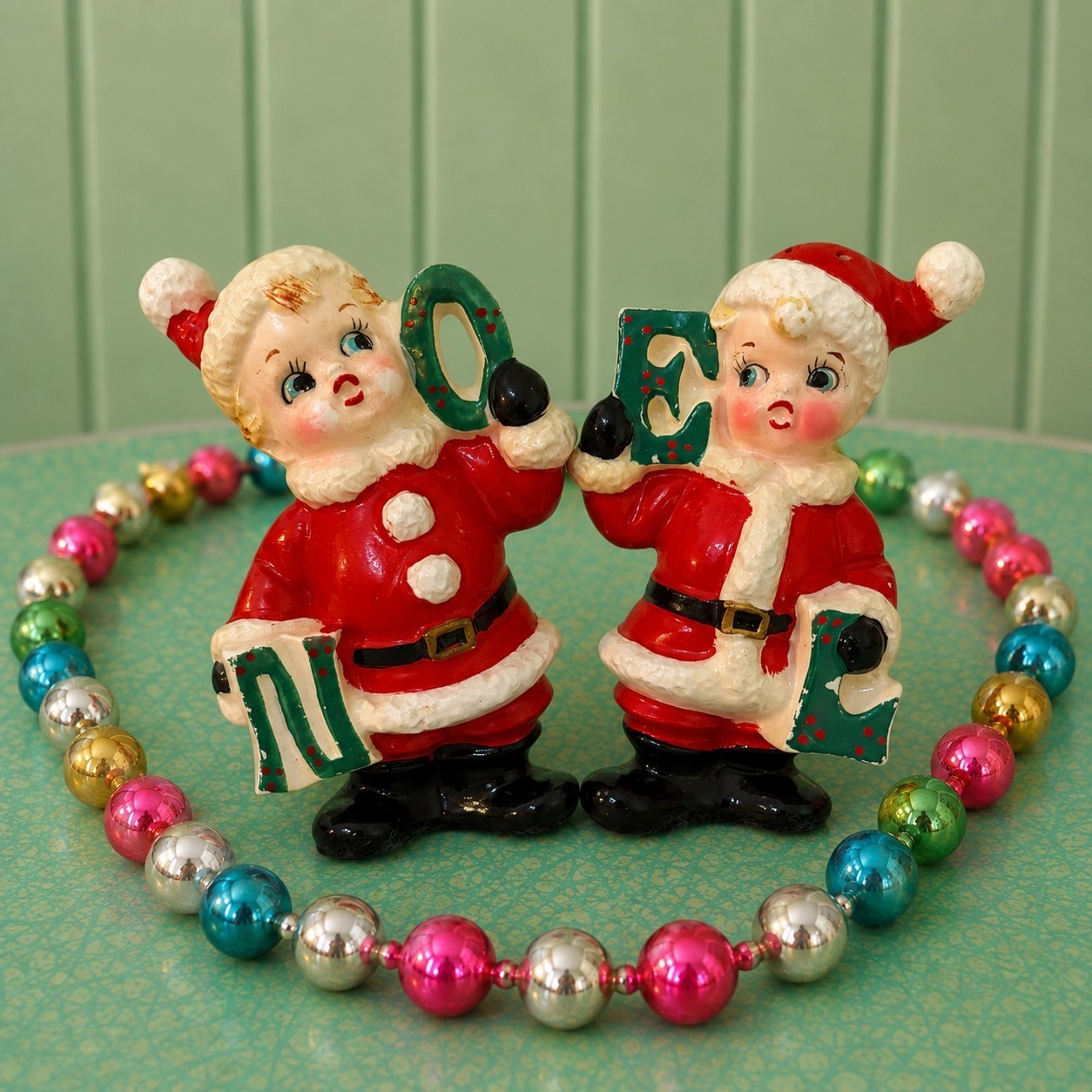 Vintage Atlas Japan Christmas Noel Santa Claus Pixie Elf Salt and Pepper Shakers Vintage Atlas Japan Christmas Noel Santa Claus Pixie Elf Salt and Pepper Shakers