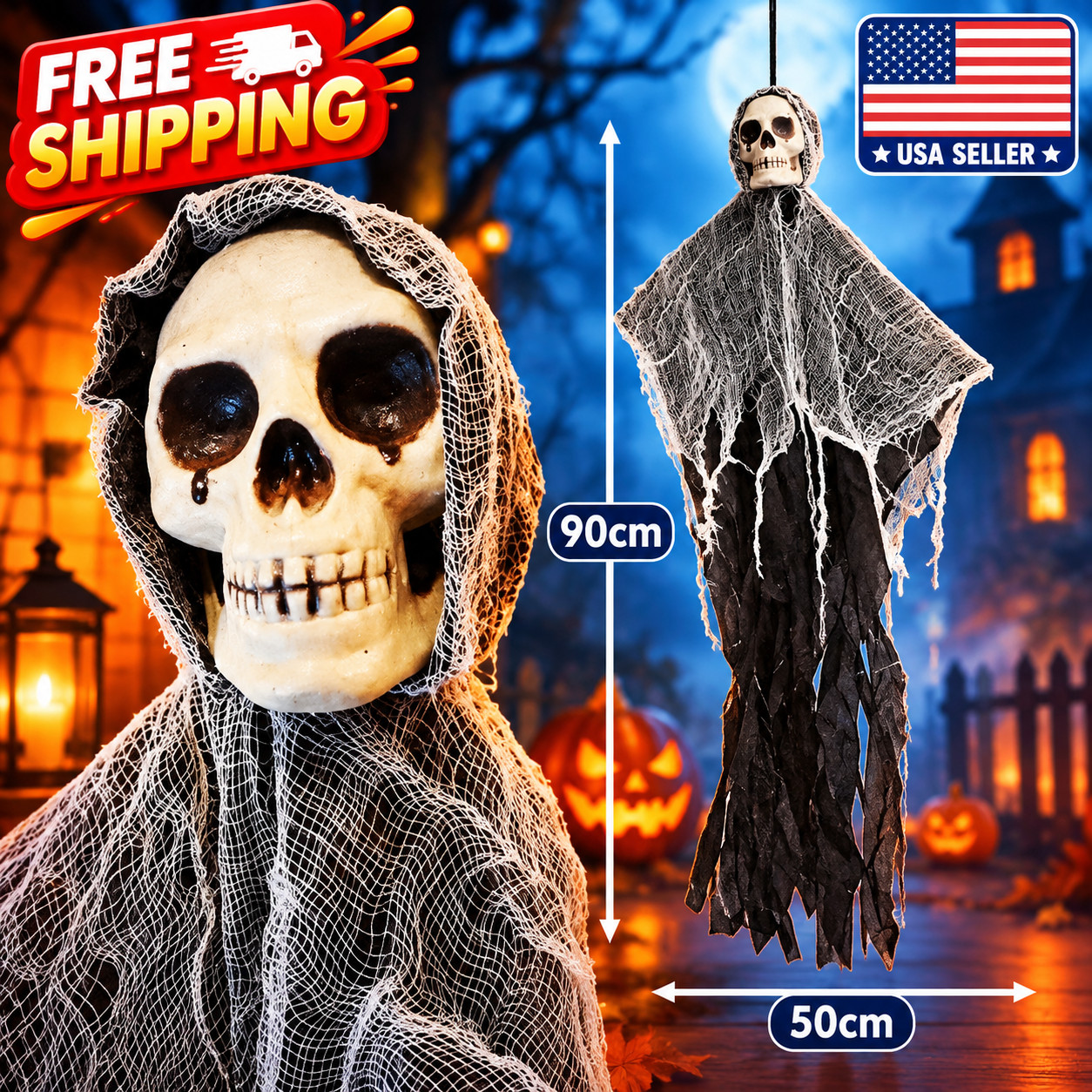Horror Skull Hanger Halloween Prop Decoration for Haunted House & Bar Party US Horror Skull Hanger Halloween Prop Decoration for Haunted House & Bar Party US