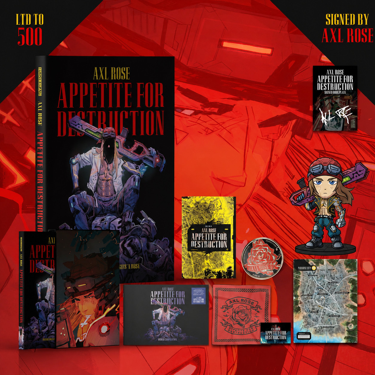 AXL ROSE Appetite for Destruction Limited Edition Signed Box Set Figure Book Map AXL ROSE Appetite for Destruction Limited Edition Signed Box Set Figure Book Map