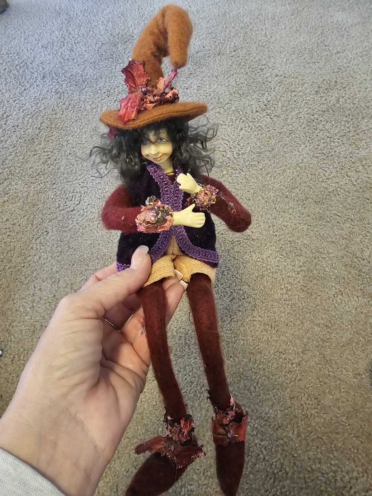 Vtg  Bendable Creepy Fall Witch Wall Hang Ornament B