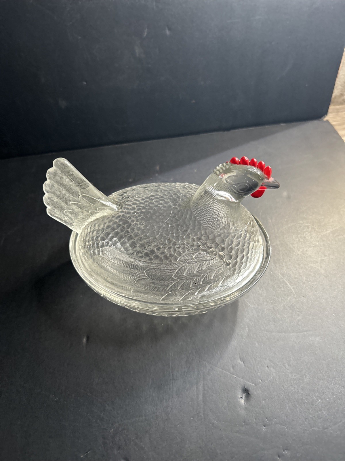vintage Indiana Glass clear glass hen on a nest