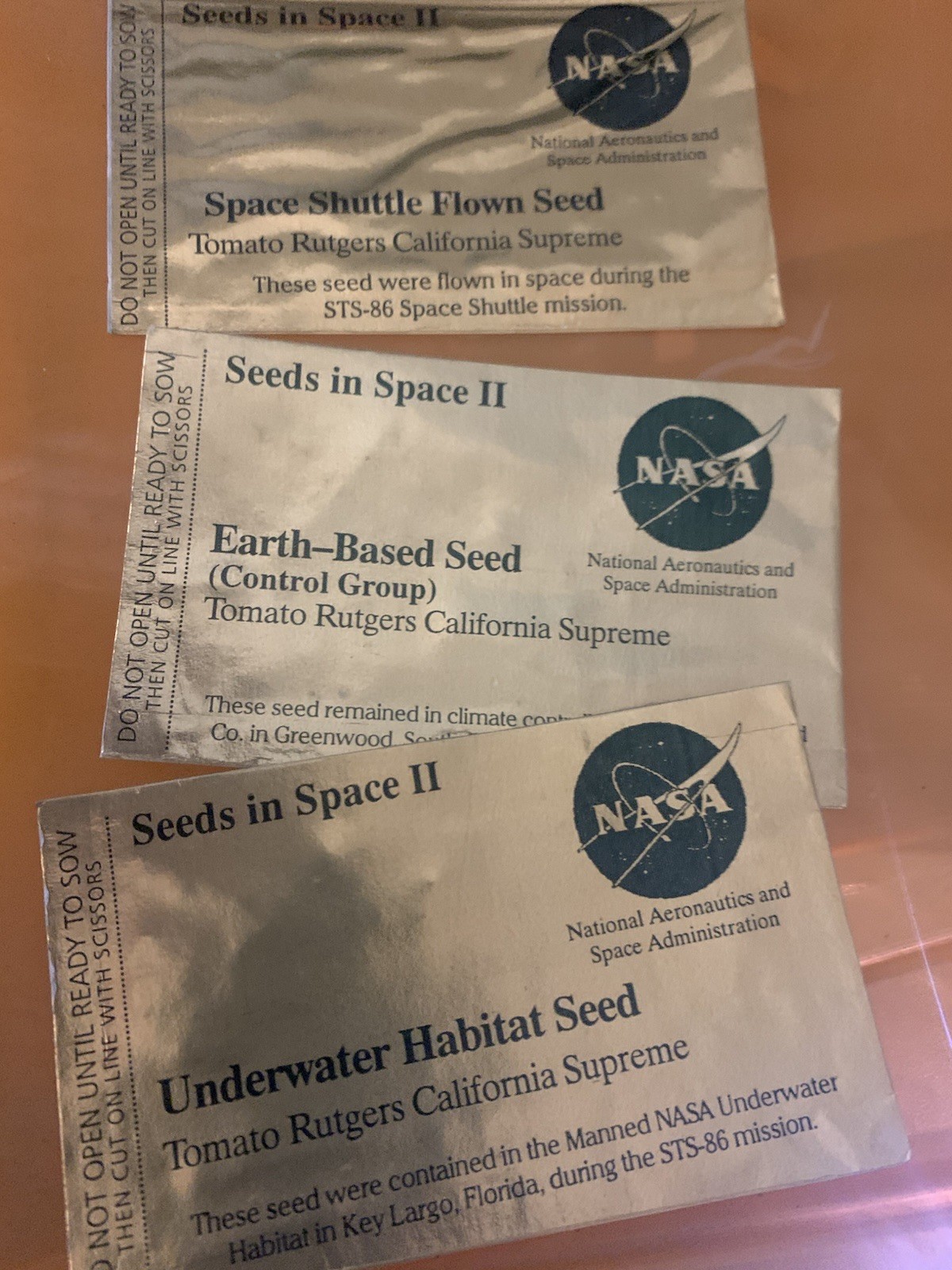 NASA Seeds in Space II set of 3 packages. Earth, Under Water, and Space tomatoe NASA Seeds in Space II set of 3 packages. Earth, Under Water, and Space tomatoe