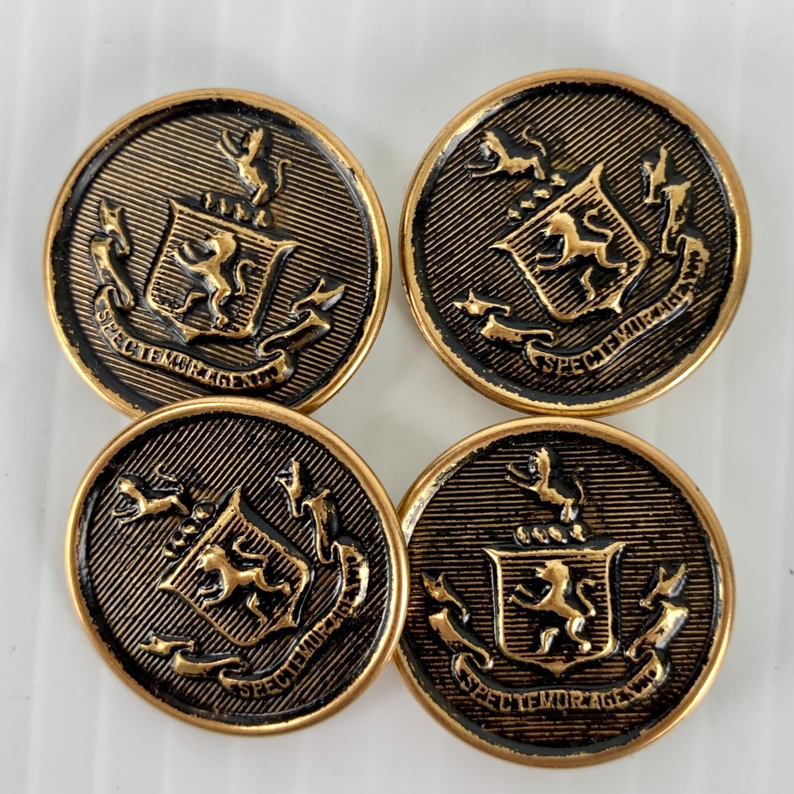 4 Vintage 1990s Brass Coat Buttons 1.5in Latin Spectemur Agendo Griffin Shield 4 Vintage 1990s Brass Coat Buttons 1.5in Latin Spectemur Agendo Griffin Shield