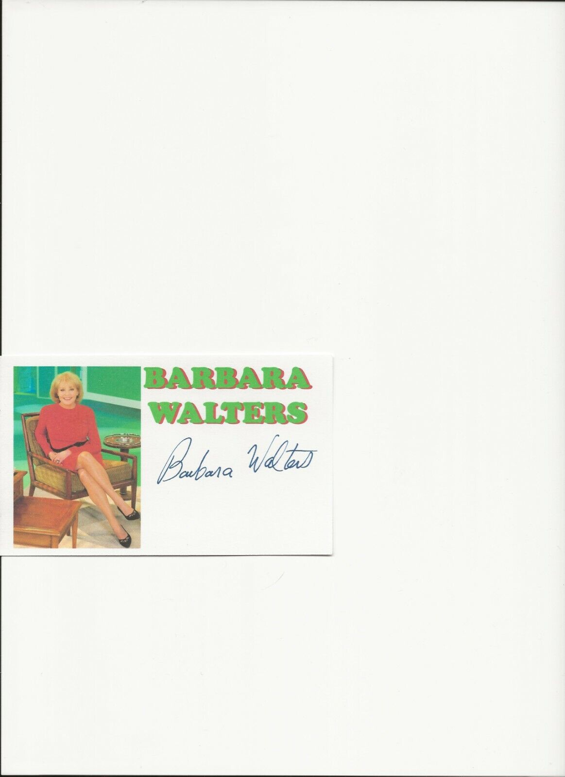 BARBARA WALTERS SIGNED 3X5 INDEX CARD  