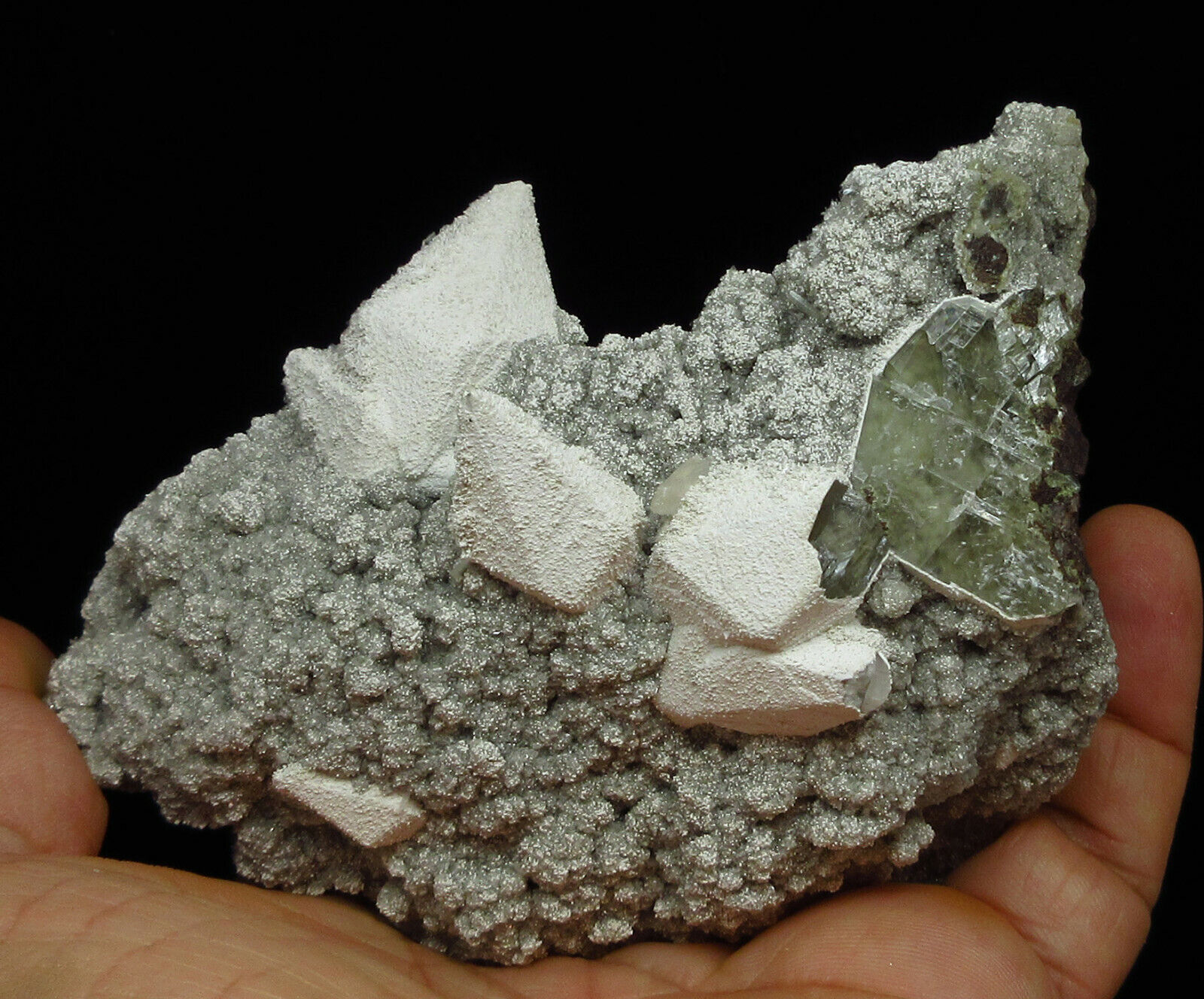 Calcite coated with mordenite on matrix of heulandite #7125