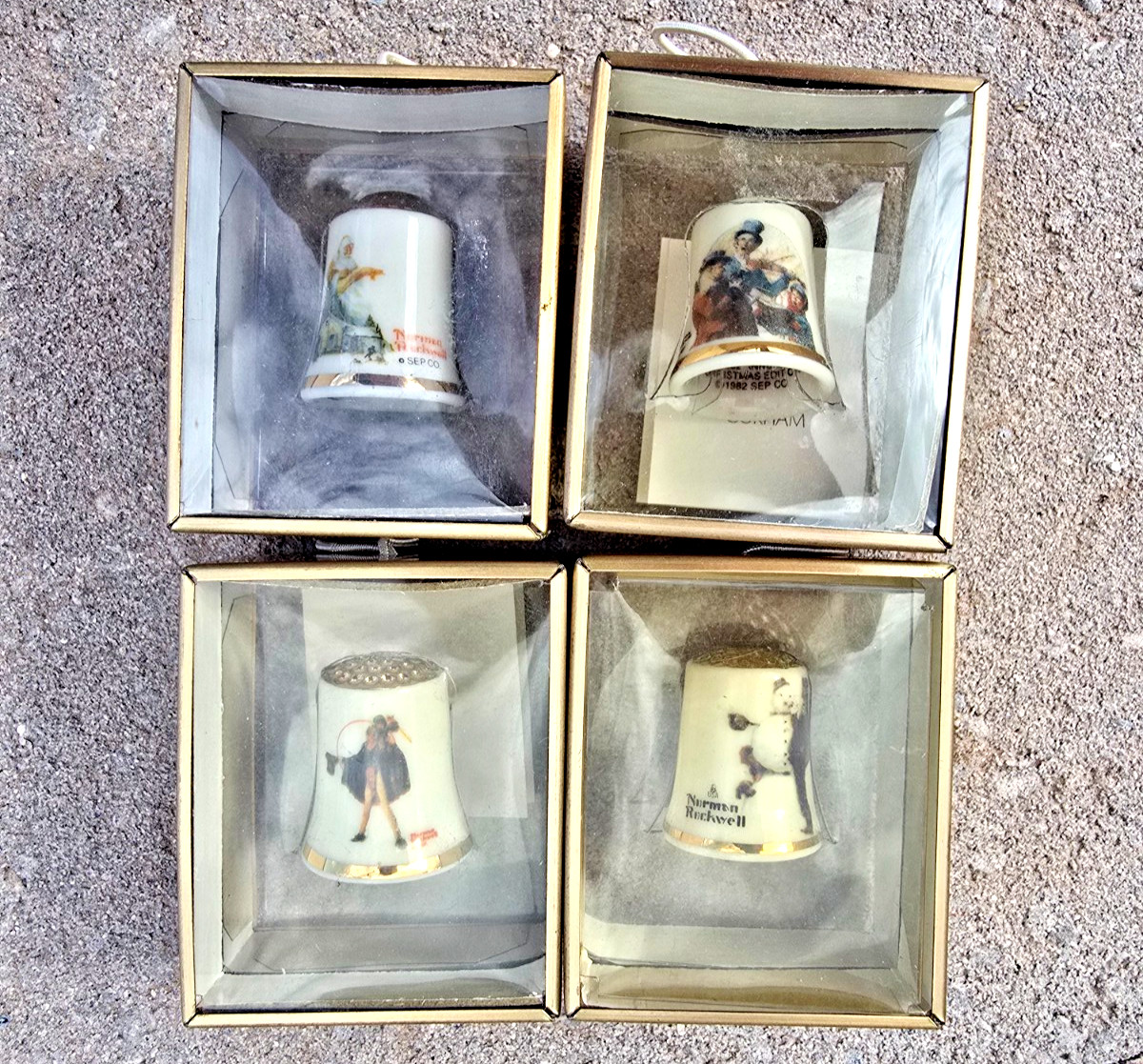 4 Vintage Gorham Norman Rockwell Thimbles 1979-1982