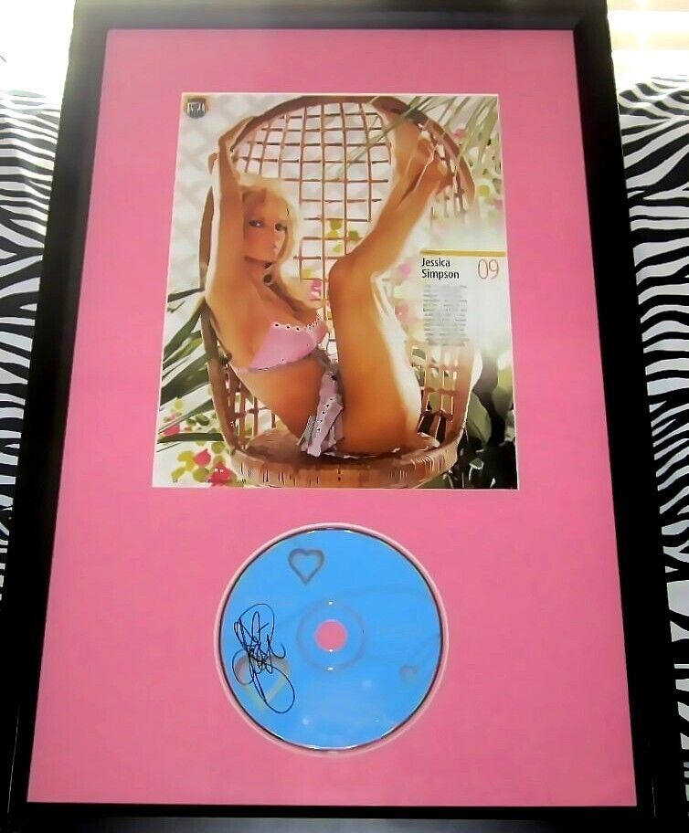 Jessica Simpson autographed signed Sweet Kisses CD framed with sexy Maxim photo