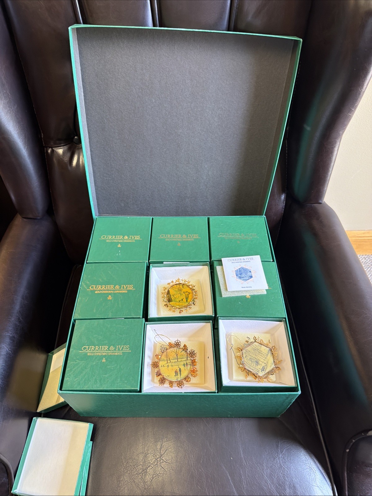 Vtg Danbury Mint Currier & Ives 24K Gold 36 Christmas Ornaments Full Set w Boxes