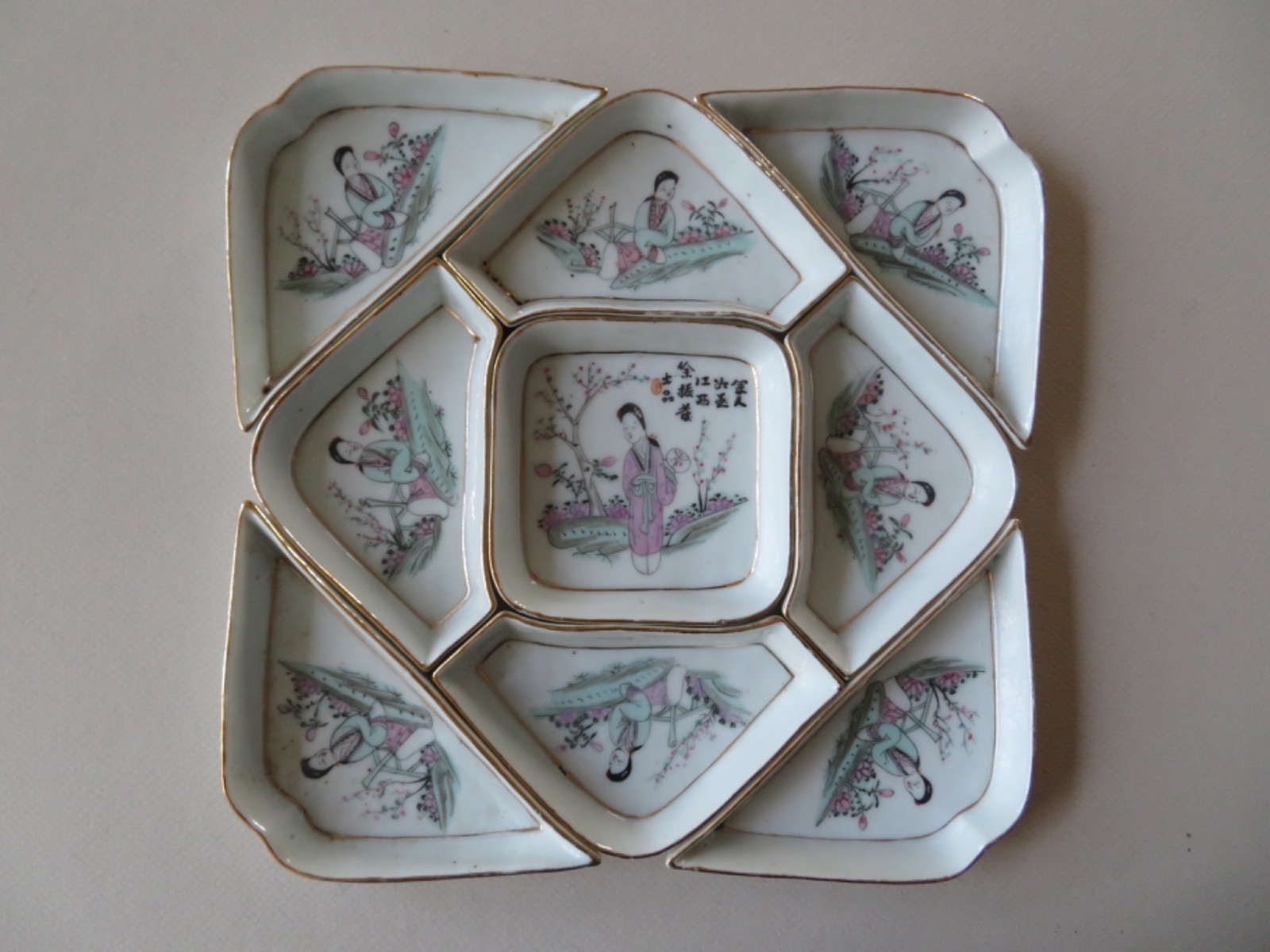 CHINESE FAMILLE ROSE 9 PIECE SWEETMEAT SUPPER SET ------- LATE QING TO REPUBLIC CHINESE FAMILLE ROSE 9 PIECE SWEETMEAT SUPPER SET ------- LATE QING TO REPUBLIC