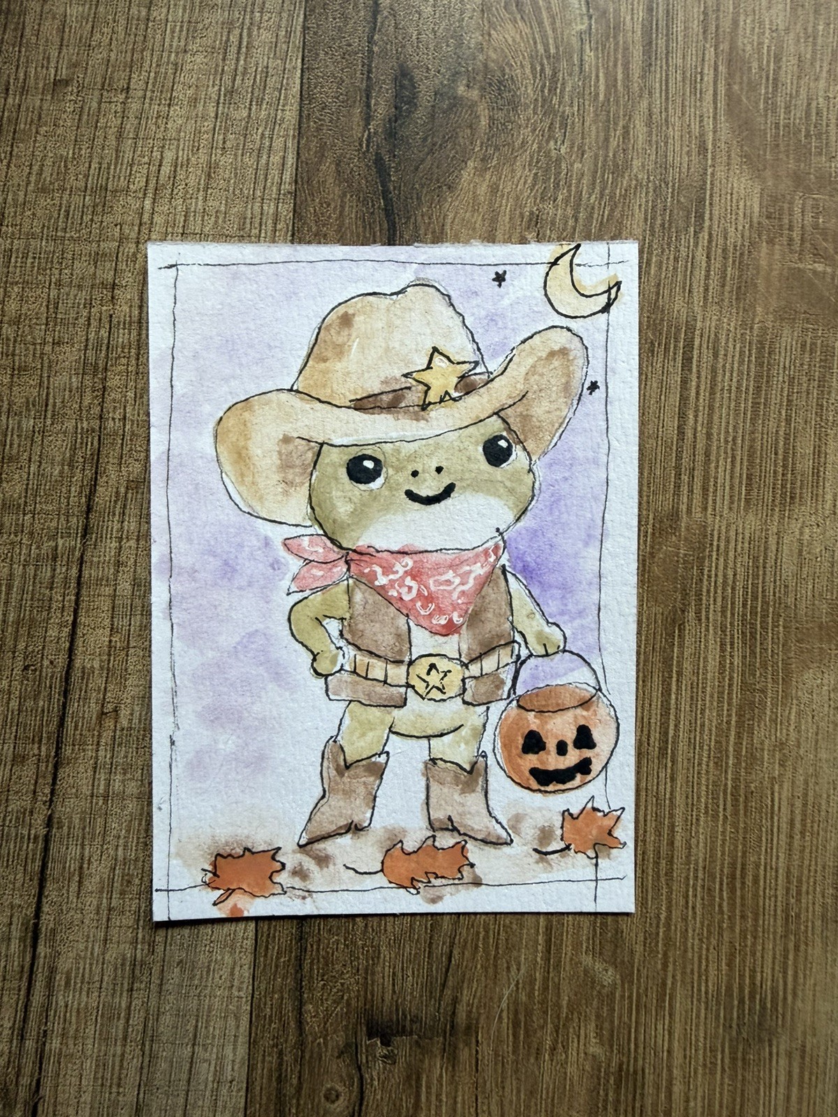 Frog Halloween ACEO Original Art Card Hand Drawn OOAK trick or treat Cowboy Frog Halloween ACEO Original Art Card Hand Drawn OOAK trick or treat Cowboy