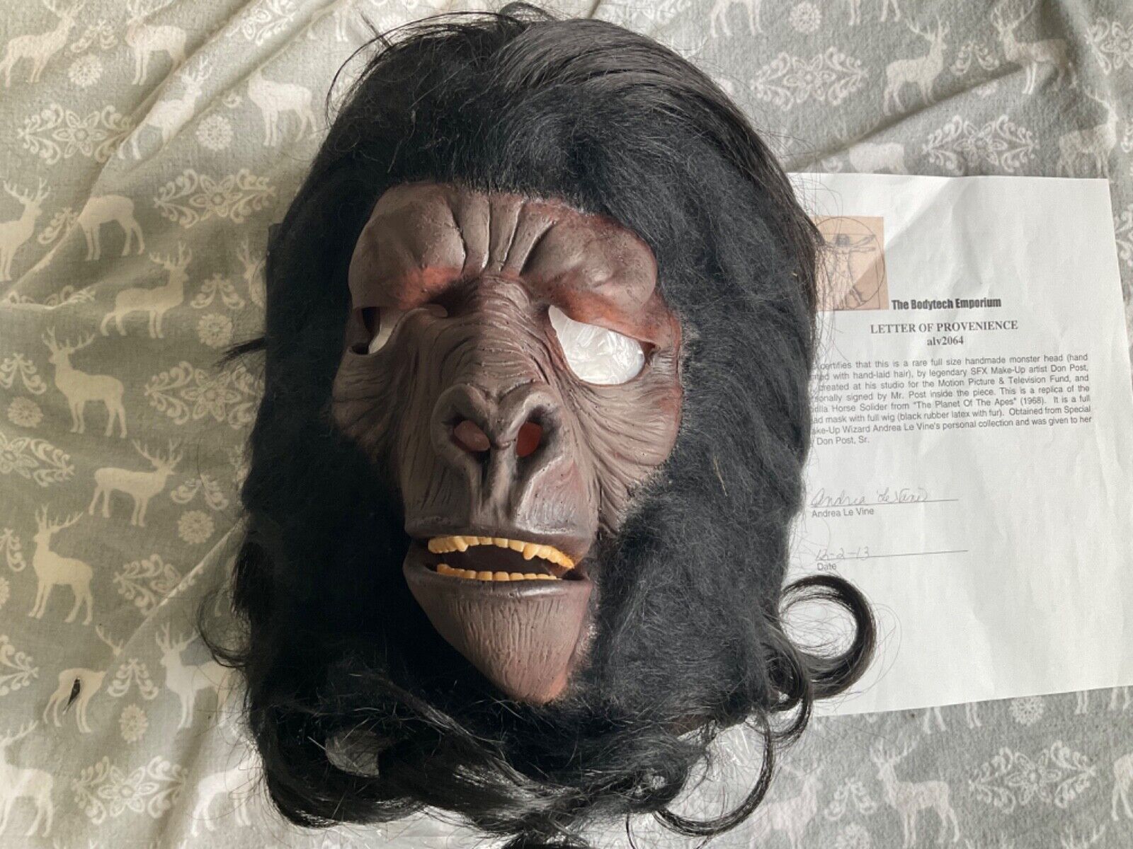 1968 PLANET OF THE APES GORILLA SOLDIER MASK EARLY 70’S DON POST WITH AUTOGRAPH