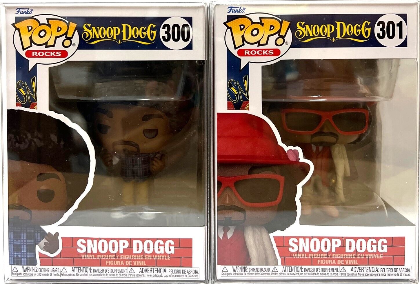 Funko Pop Rocks Snoop Dogg #300 & Snoop Dogg #301 Common Set of 2 w/Protectors