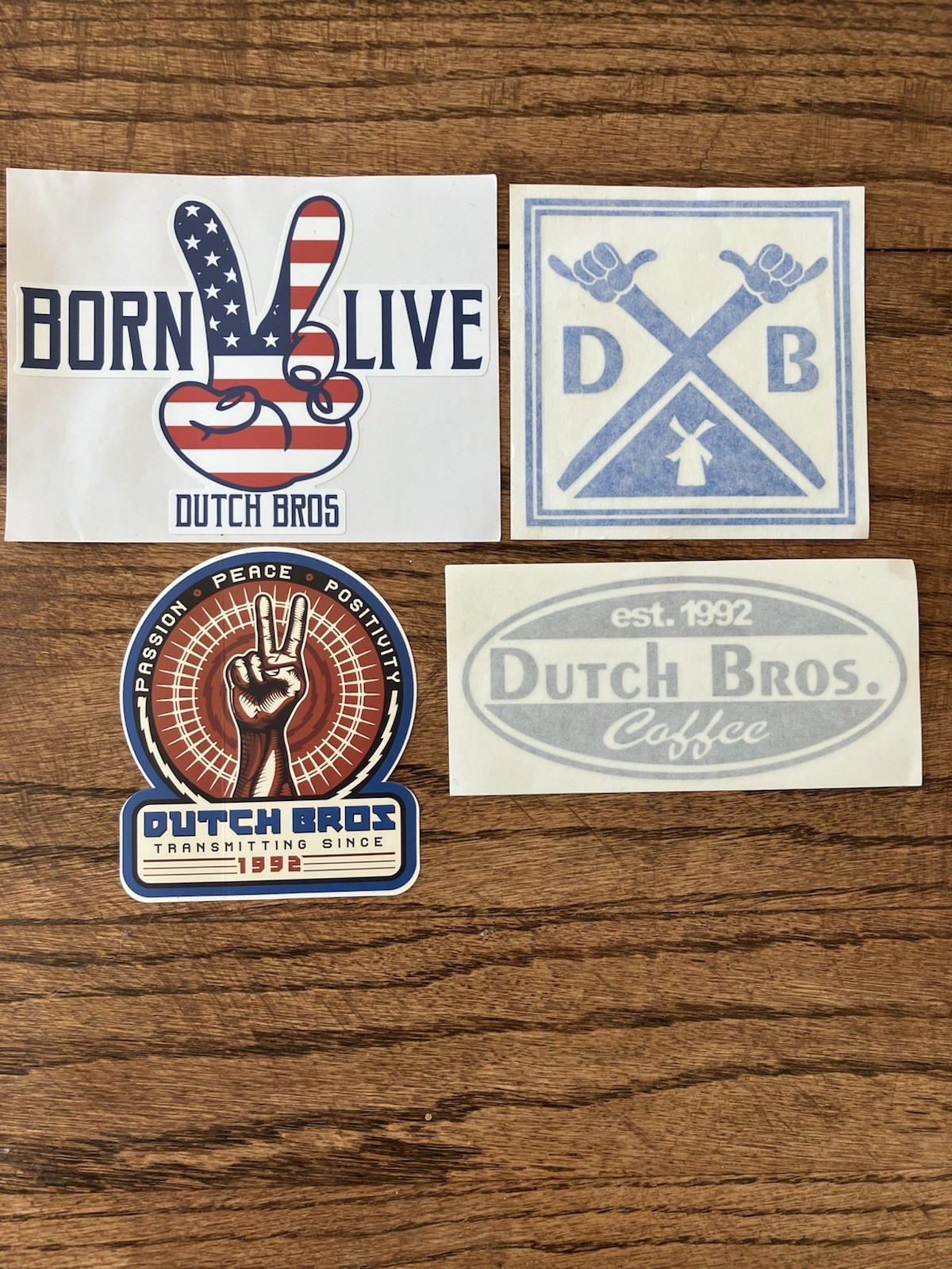 Lot Of 4 Vintage Dutch Bros Born To Live American Flag, DB hang Loose Stickers Lot Of 4 Vintage Dutch Bros Born To Live American Flag, DB hang Loose Stickers