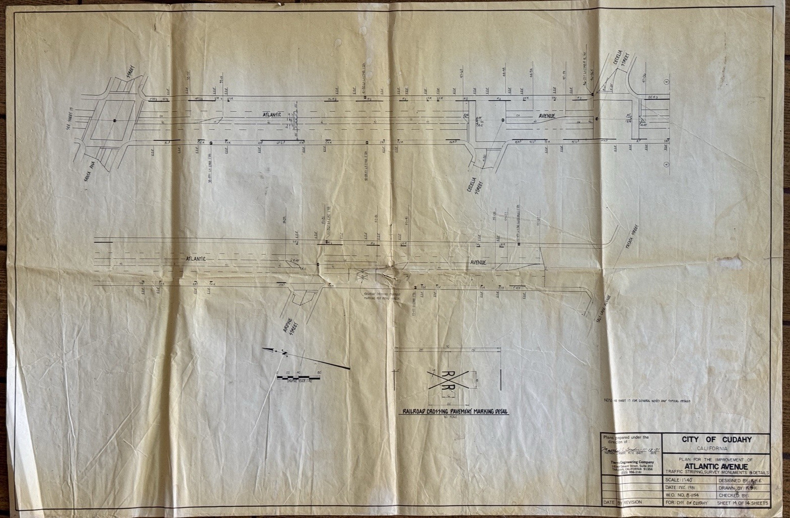 1981 Cudahy, CA Atlantic Ave Blueprint Traffic Improvement Rail Detail 24" x 36" 1981 Cudahy, CA Atlantic Ave Blueprint Traffic Improvement Rail Detail 24" x 36"