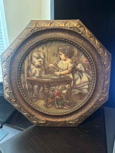 VINTAGE 1970's SCULPTURED ARTINI ENGRAVING HandPainted SIGNED NUMBERED GIRL DOG VINTAGE 1970's SCULPTURED ARTINI ENGRAVING HandPainted SIGNED NUMBERED GIRL DOG