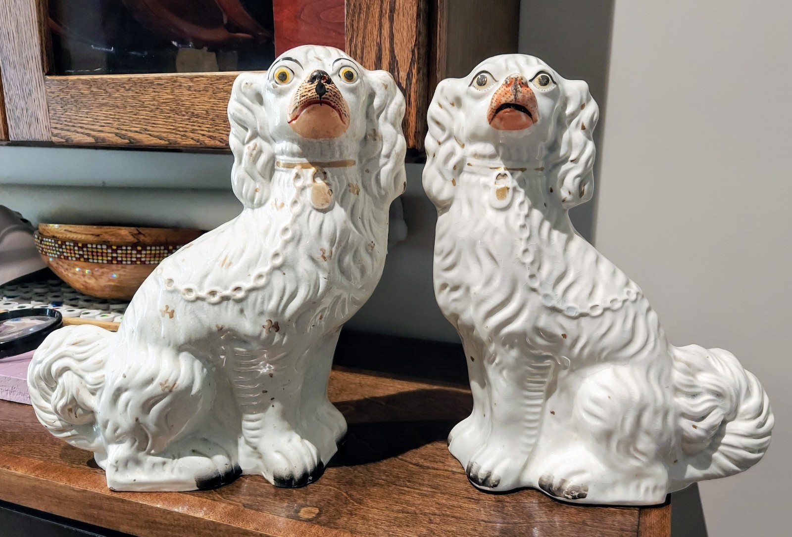 Pair of 19th Century Porcelain Dog Figurines Staffordshire Spaniel Statues. 11" Pair of 19th Century Porcelain Dog Figurines Staffordshire Spaniel Statues. 11"