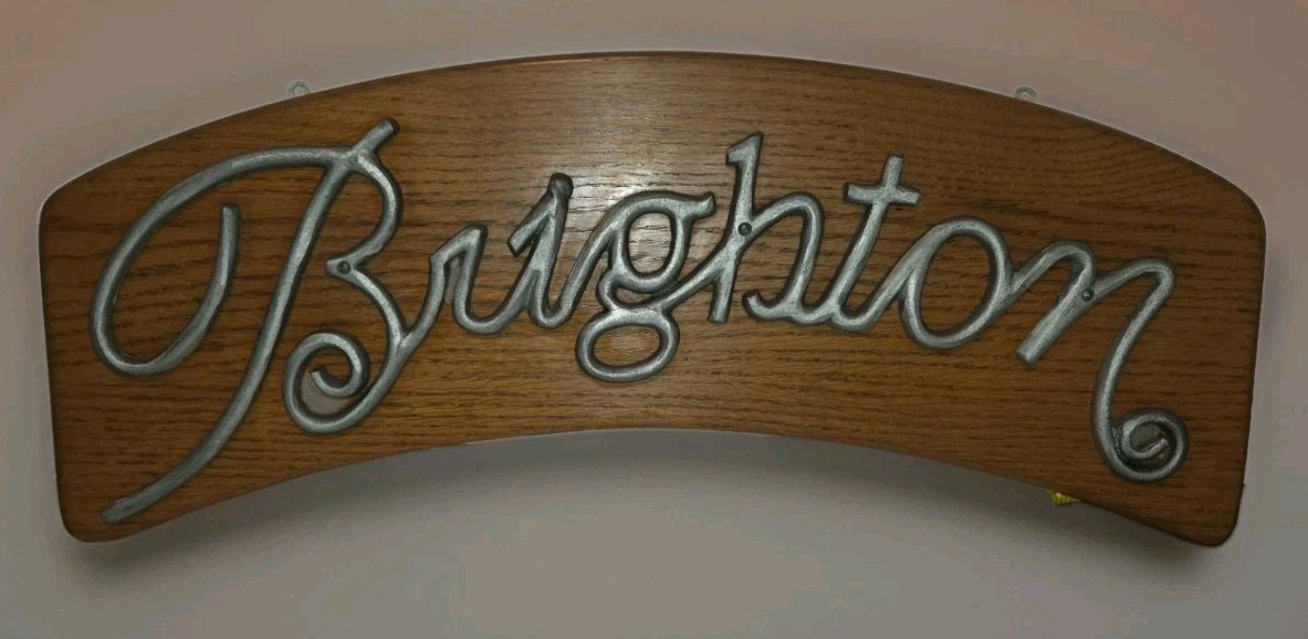 Brighton Company Store Display Sign Metal Wood Silver Oak Advertising Heavy Brighton Company Store Display Sign Metal Wood Silver Oak Advertising Heavy